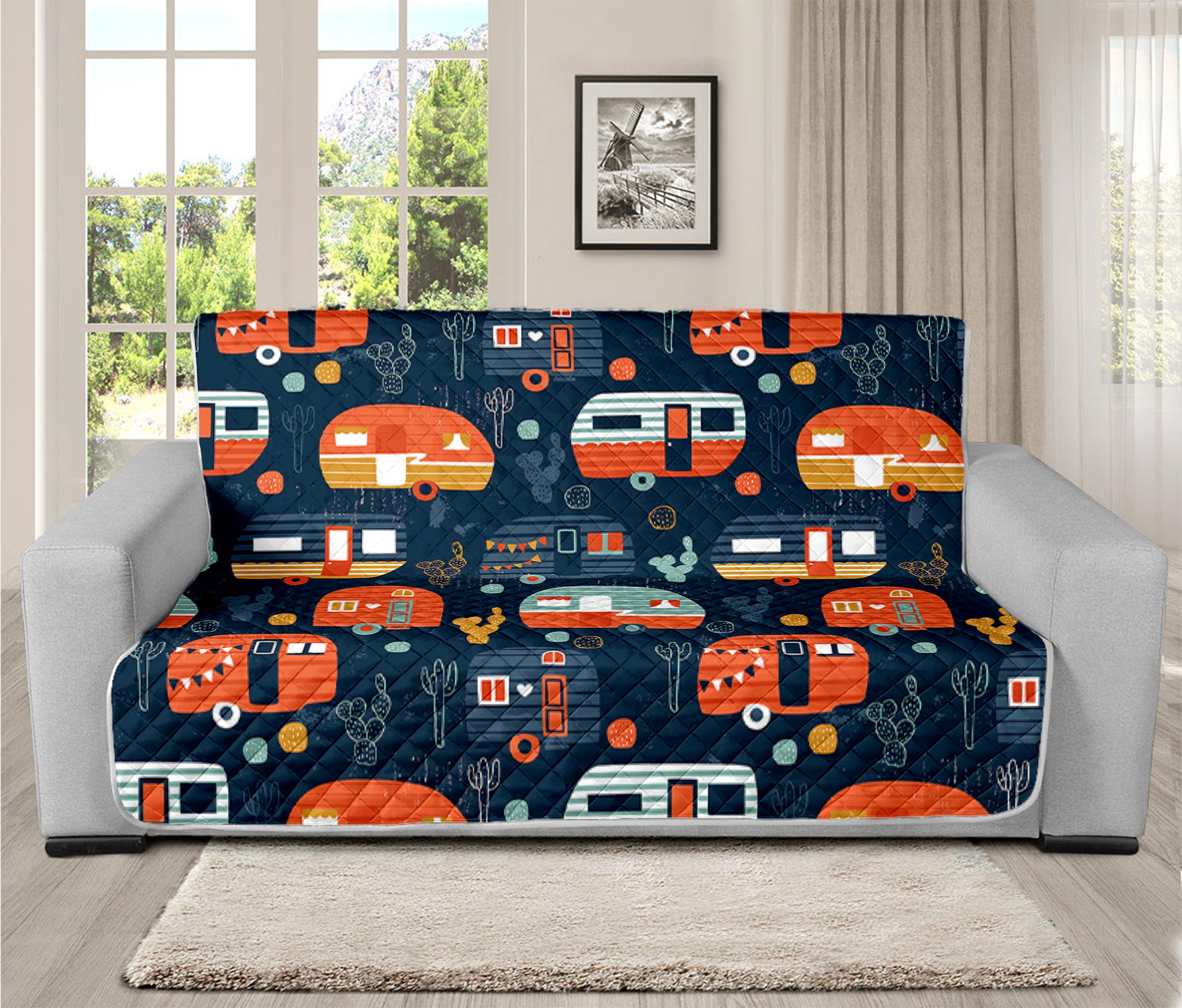 Caravan Camping Pattern Print Futon Protector