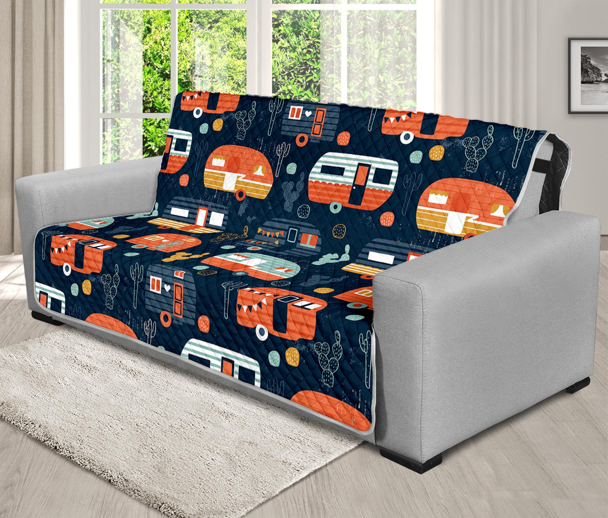 Caravan Camping Pattern Print Futon Protector