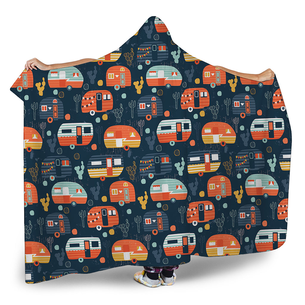 Caravan Camping Pattern Print Hooded Blanket