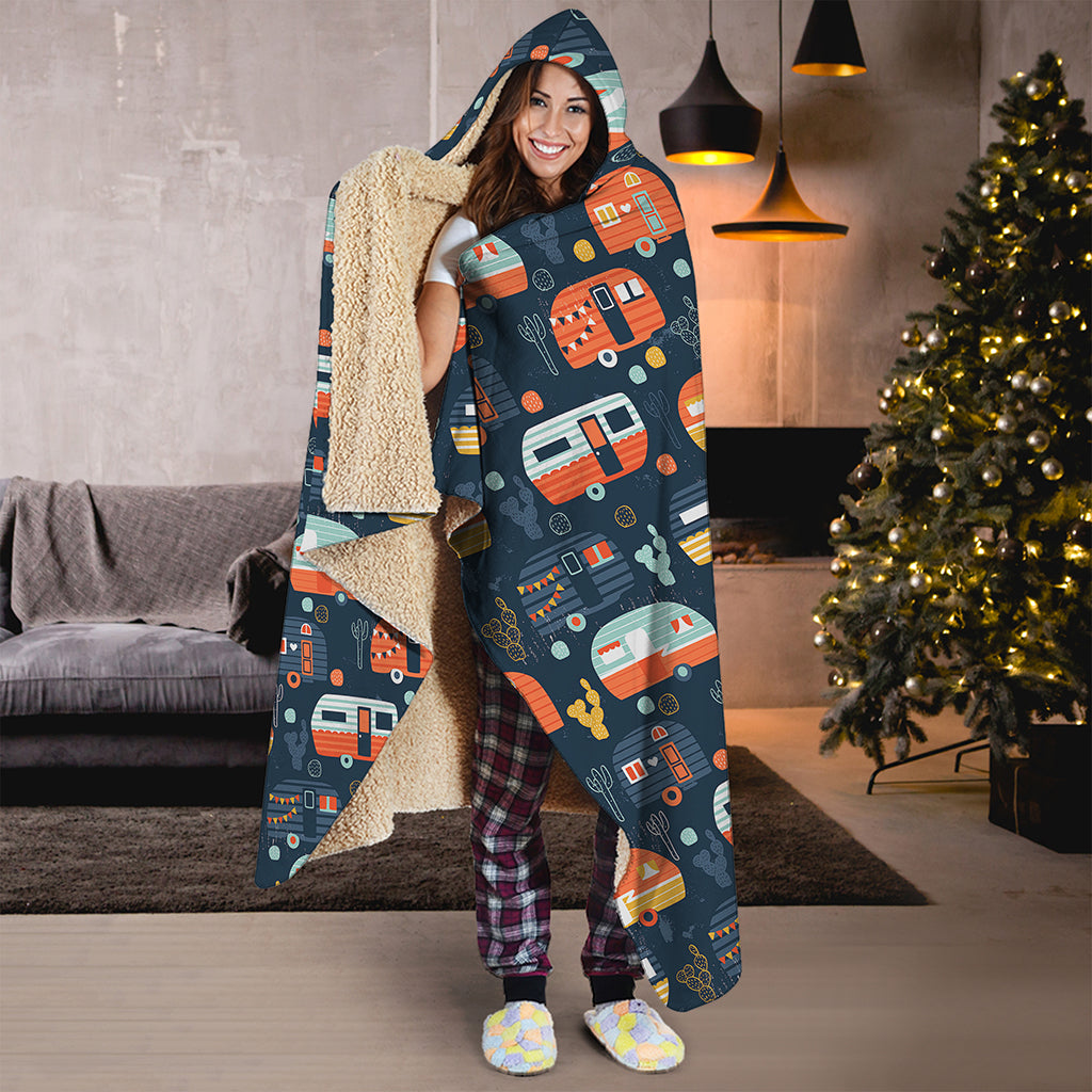 Caravan Camping Pattern Print Hooded Blanket