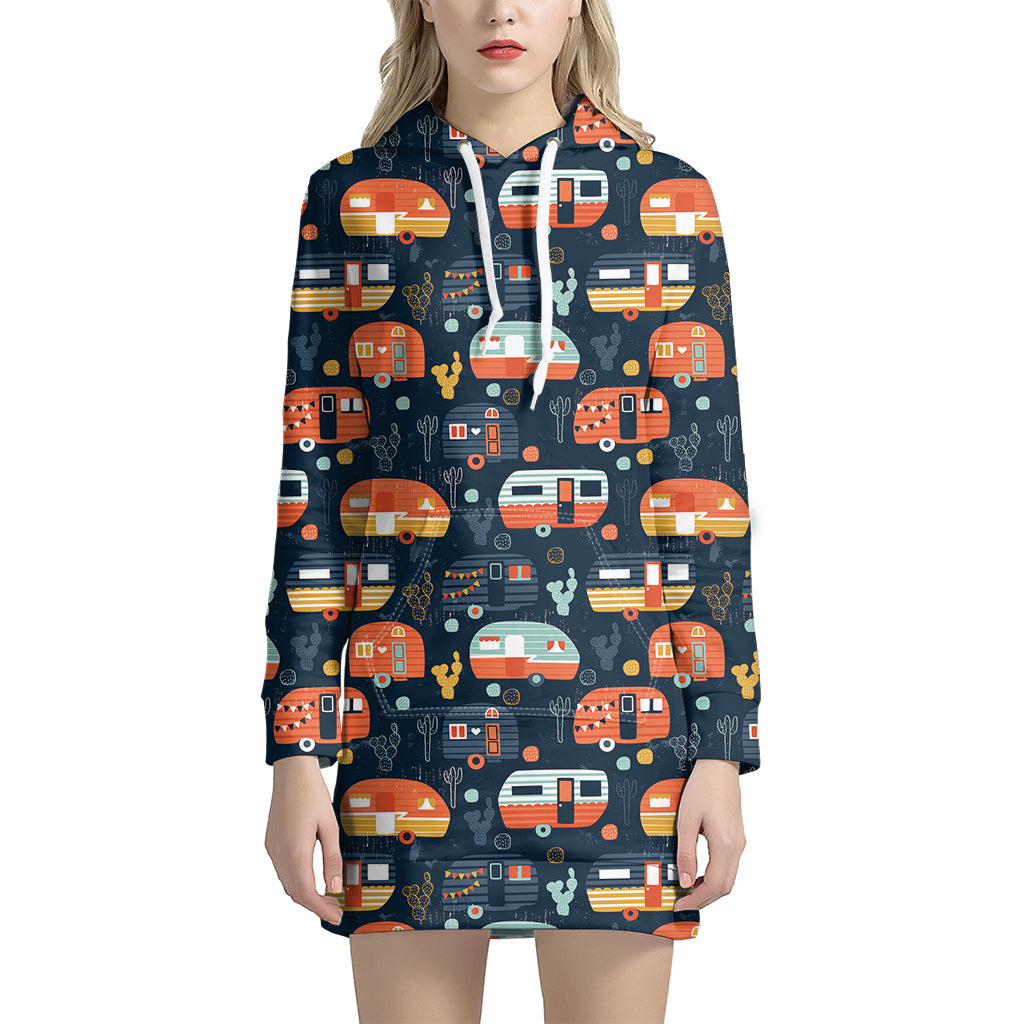 Caravan Camping Pattern Print Hoodie Dress