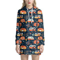 Caravan Camping Pattern Print Pullover Hoodie Dress