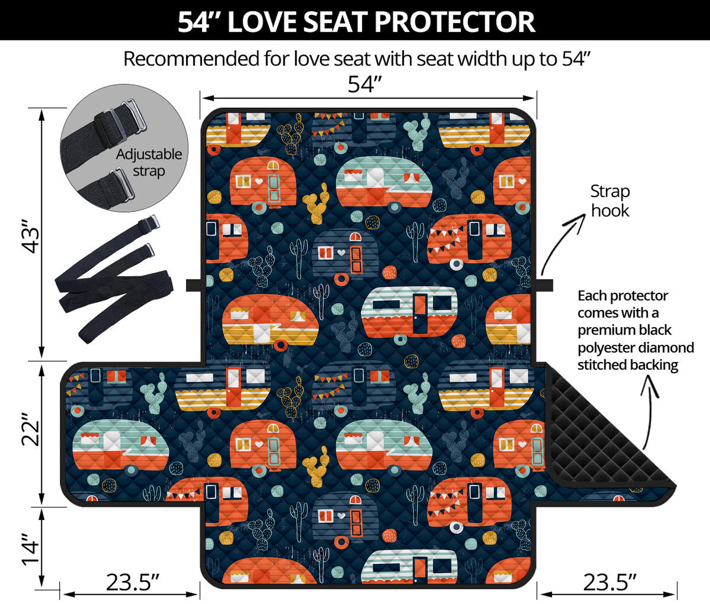 Caravan Camping Pattern Print Loveseat Protector