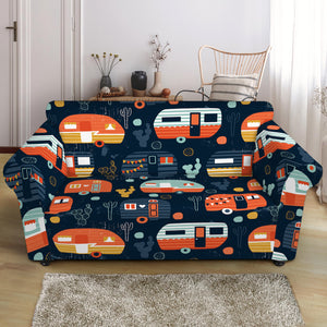 Caravan Camping Pattern Print Loveseat Slipcover