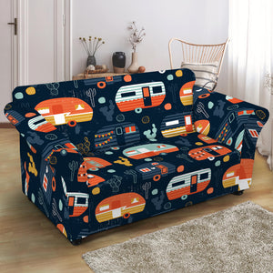 Caravan Camping Pattern Print Loveseat Slipcover