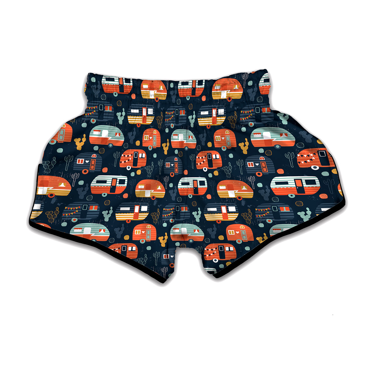 Caravan Camping Pattern Print Muay Thai Boxing Shorts