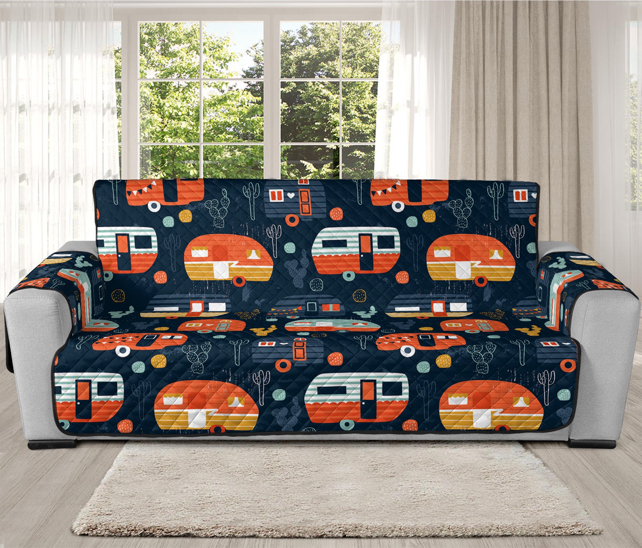 Caravan Camping Pattern Print Oversized Sofa Protector