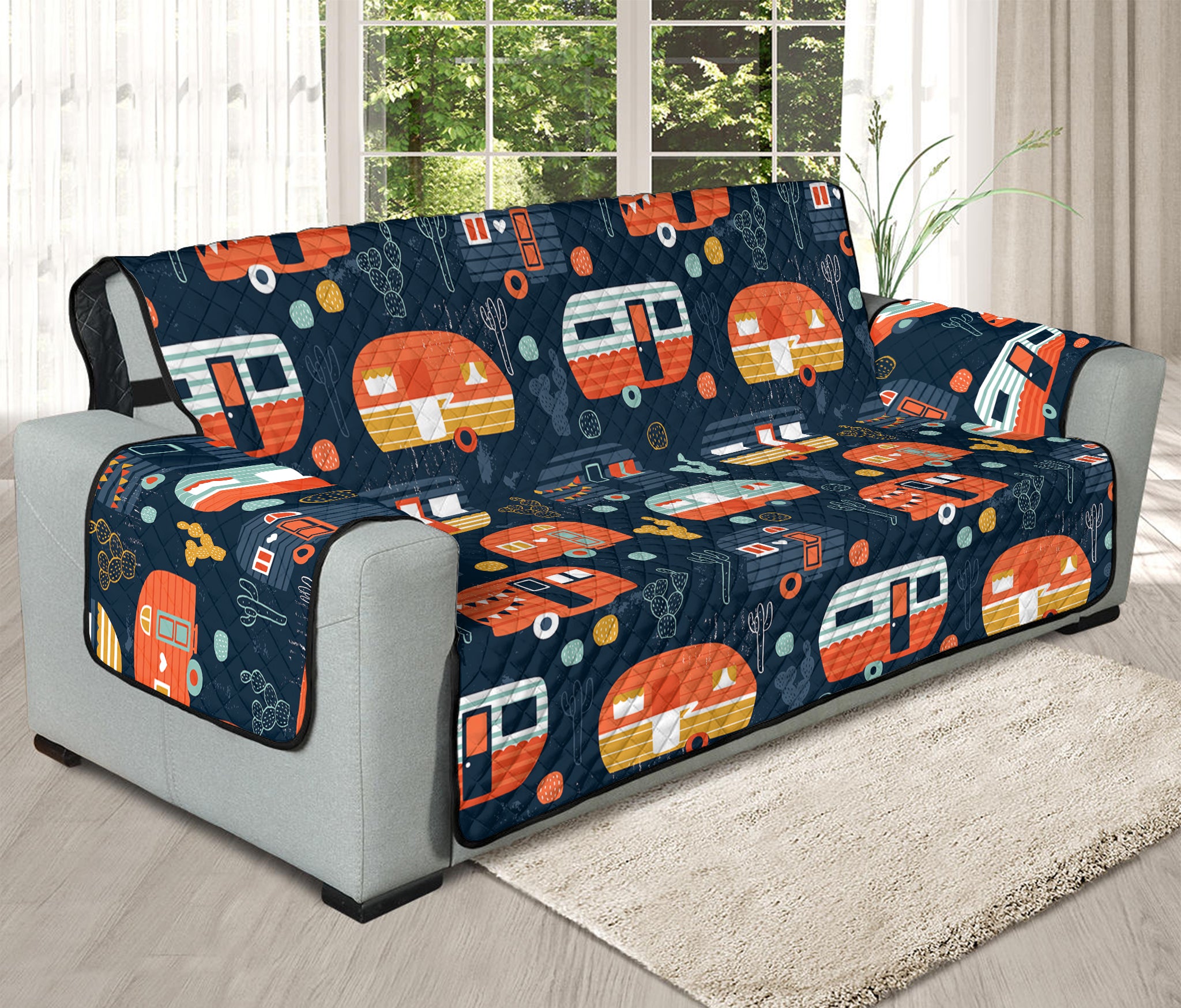 Caravan Camping Pattern Print Oversized Sofa Protector