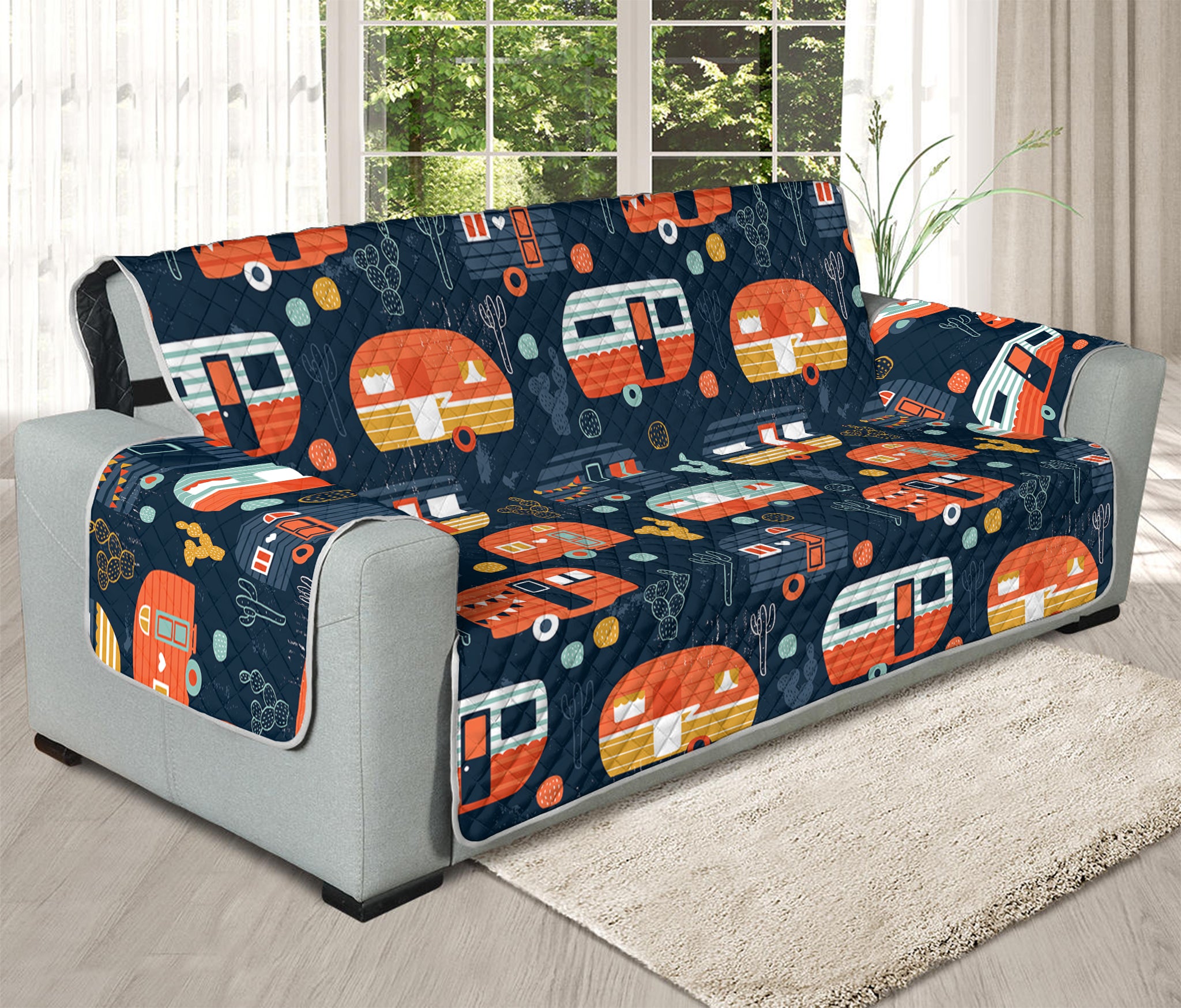 Caravan Camping Pattern Print Oversized Sofa Protector