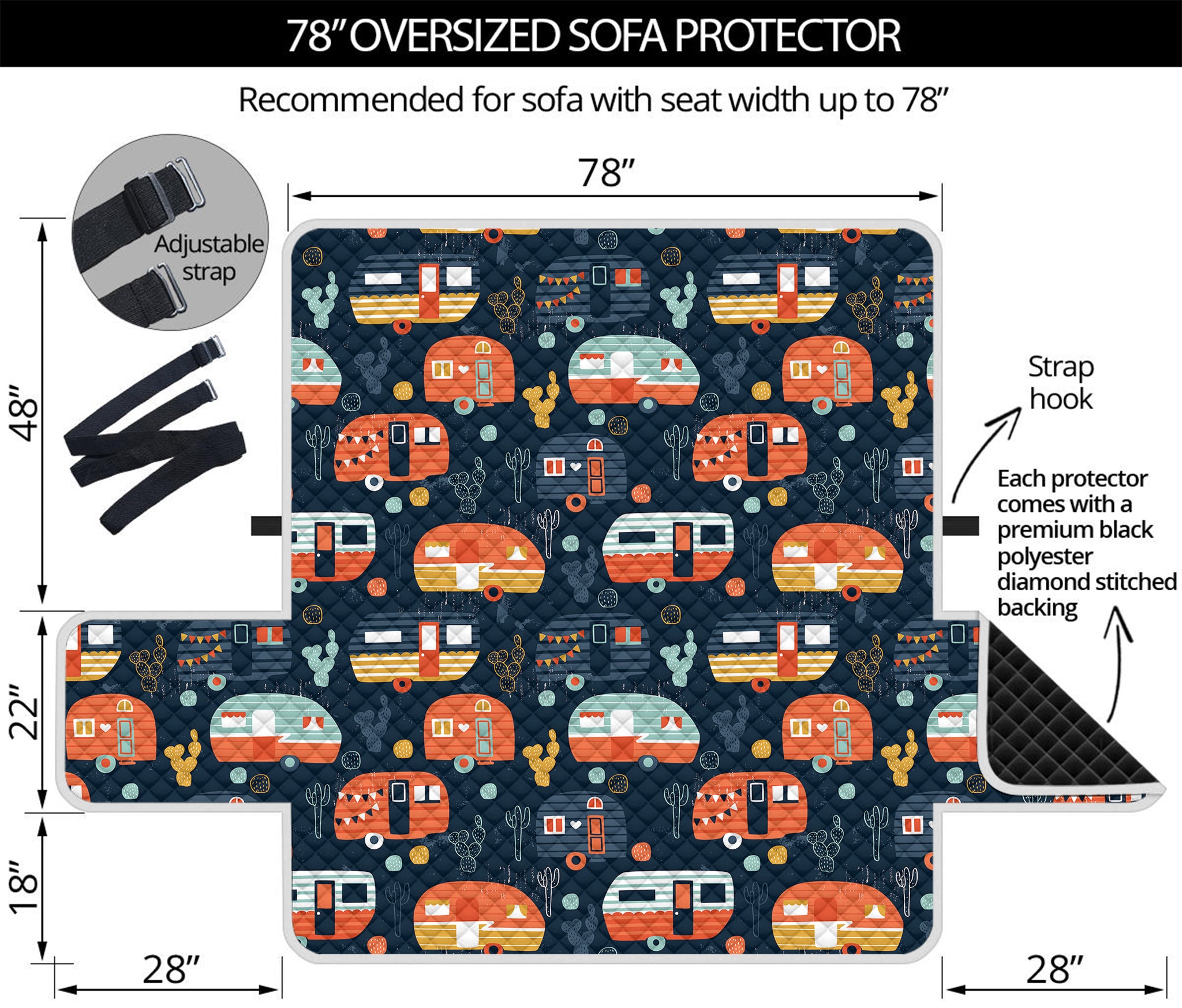 Caravan Camping Pattern Print Oversized Sofa Protector