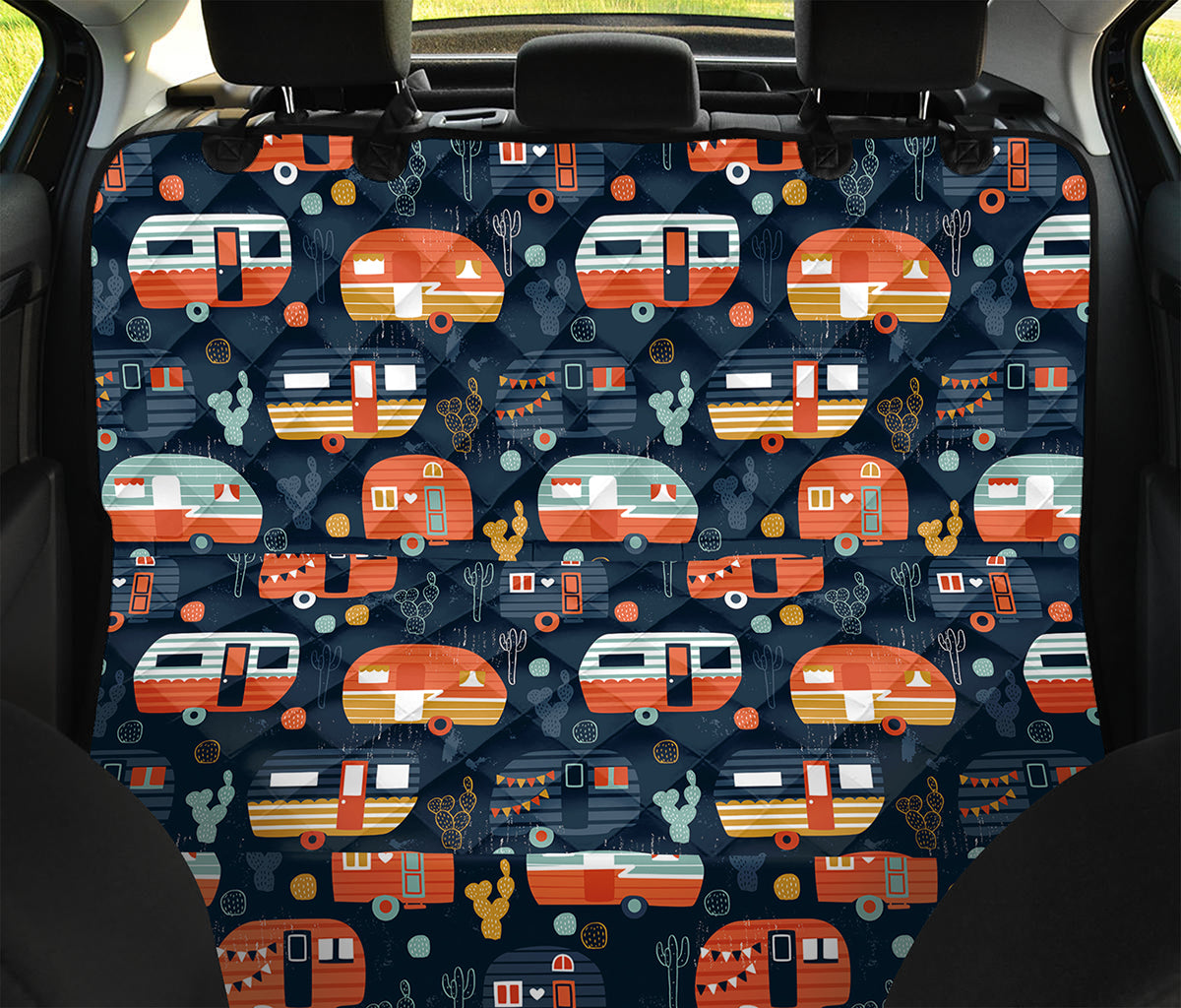 Caravan Camping Pattern Print Pet Car Back Seat Cover