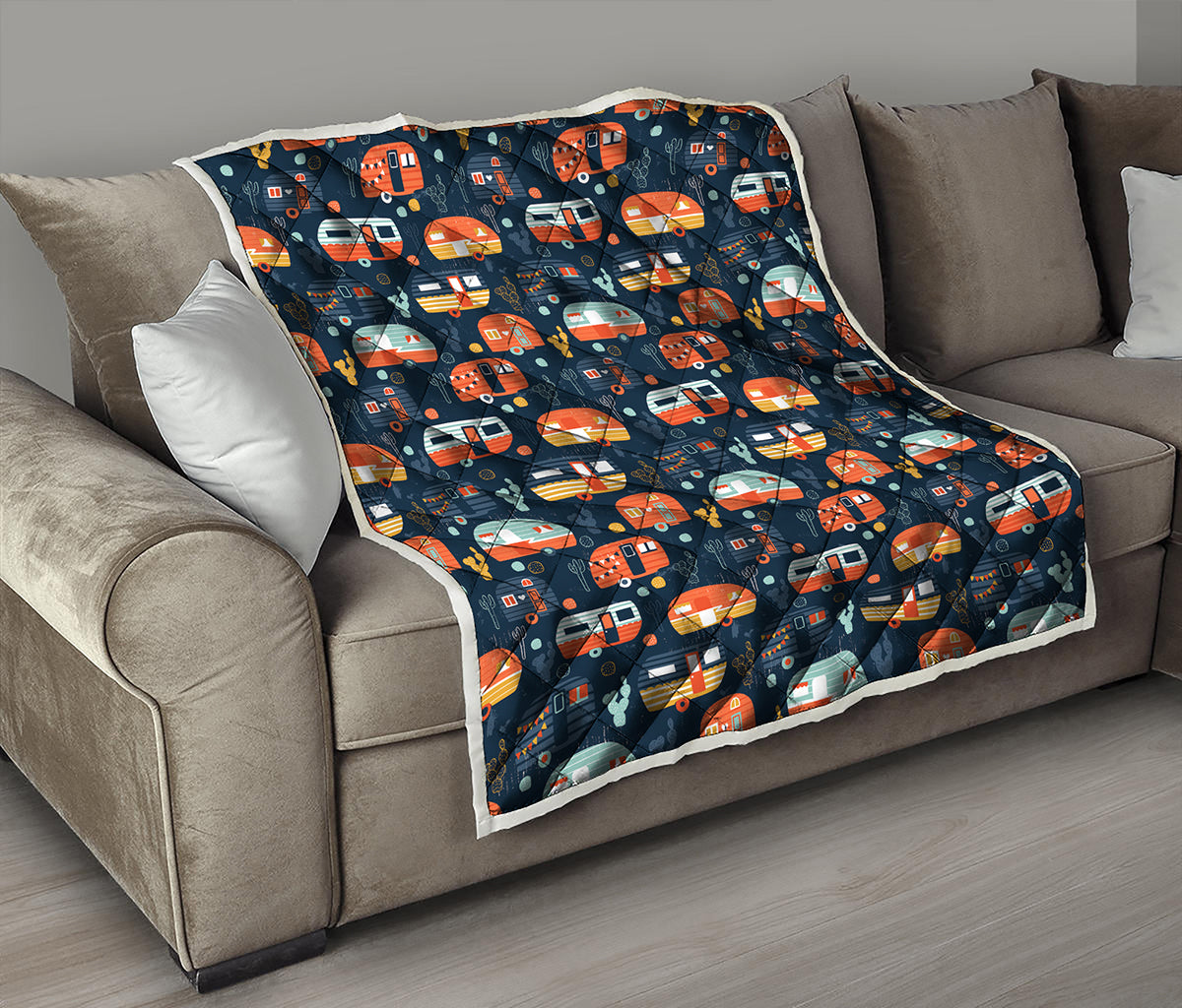 Caravan Camping Pattern Print Quilt