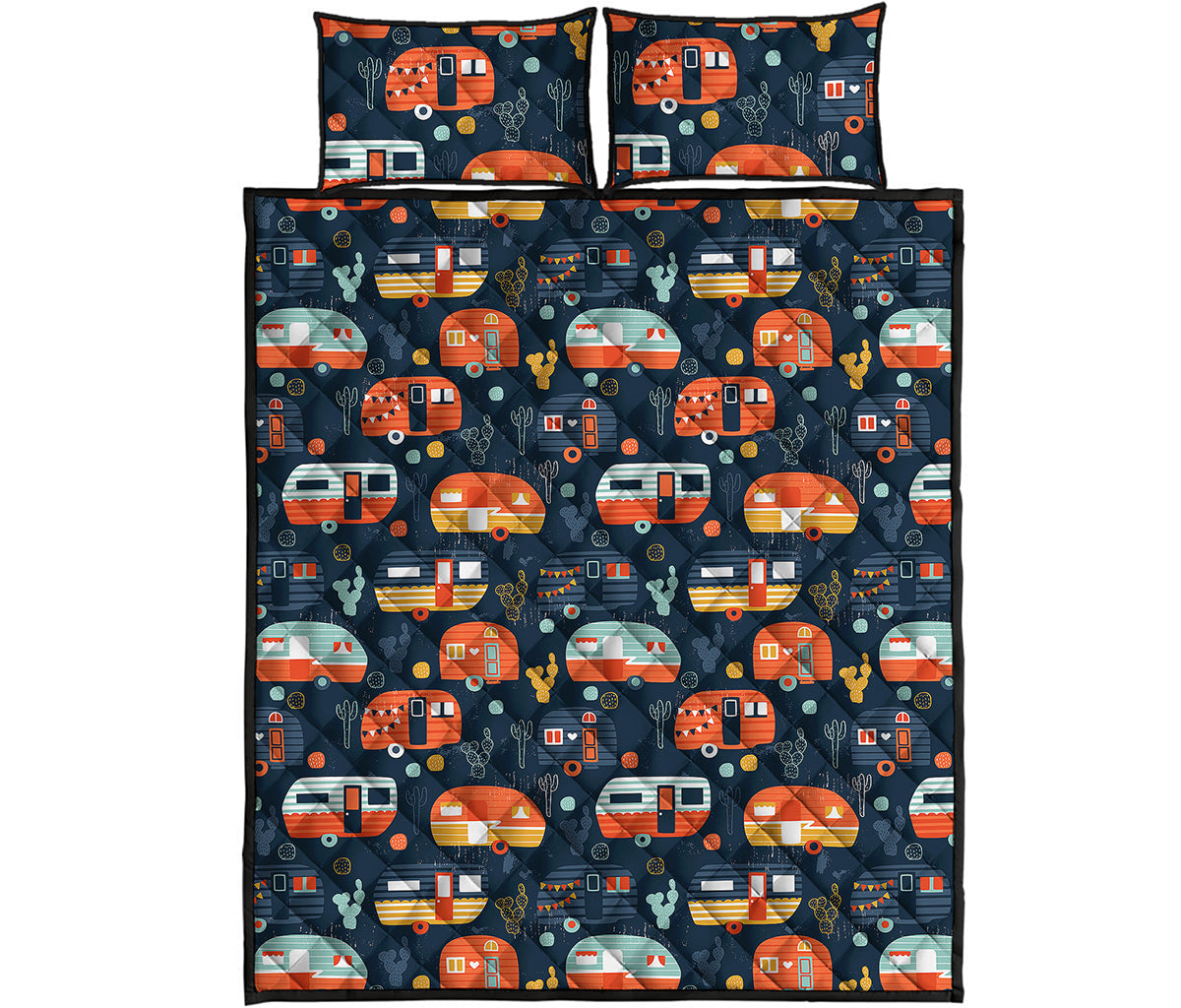 Caravan Camping Pattern Print Quilt Bed Set