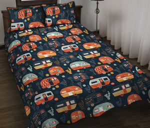 Caravan Camping Pattern Print Quilt Bed Set