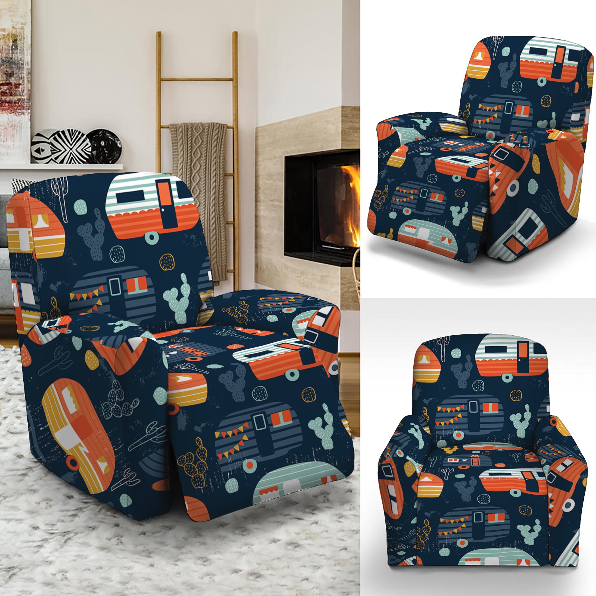 Caravan Camping Pattern Print Recliner Slipcover