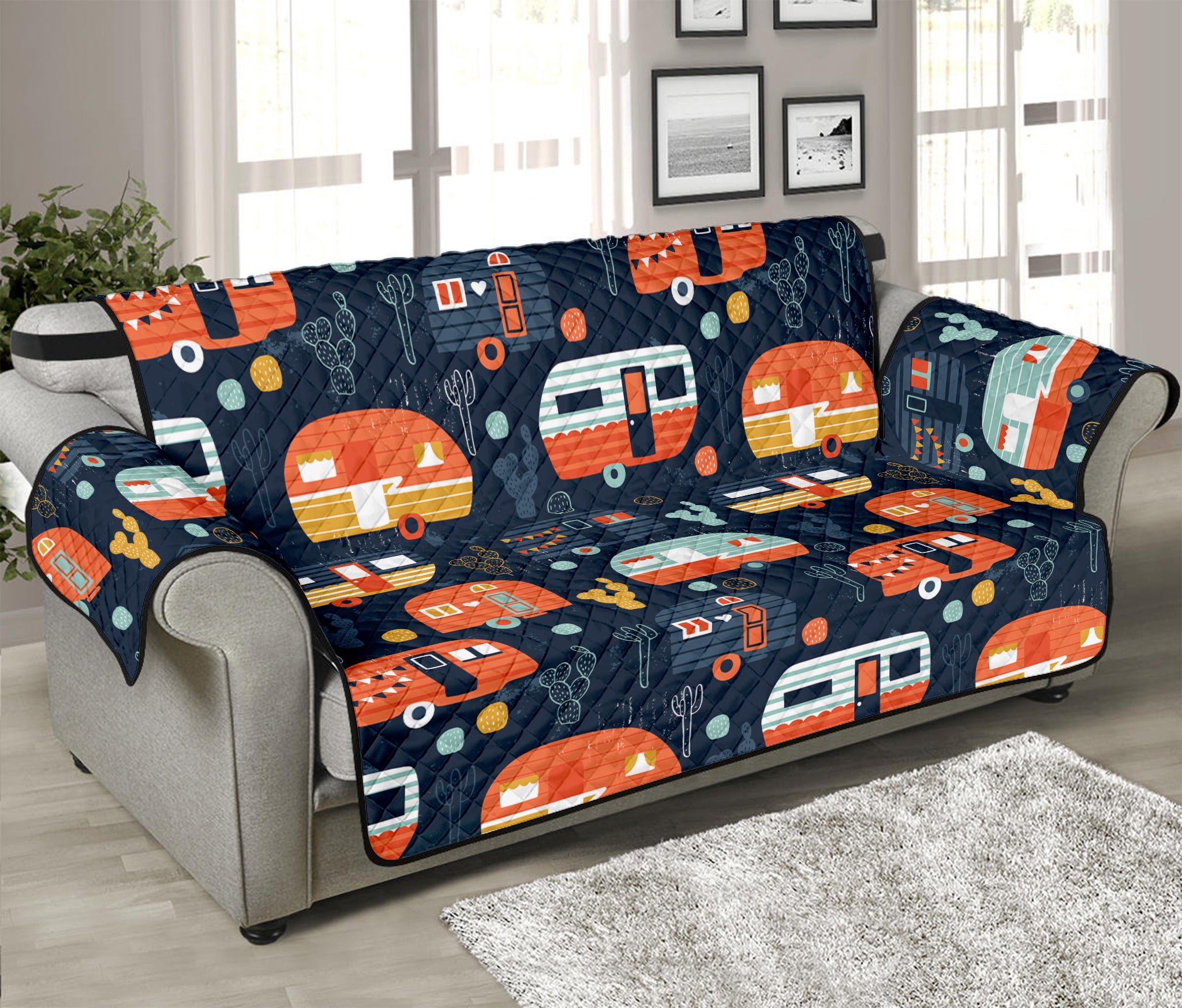 Caravan Camping Pattern Print Sofa Protector