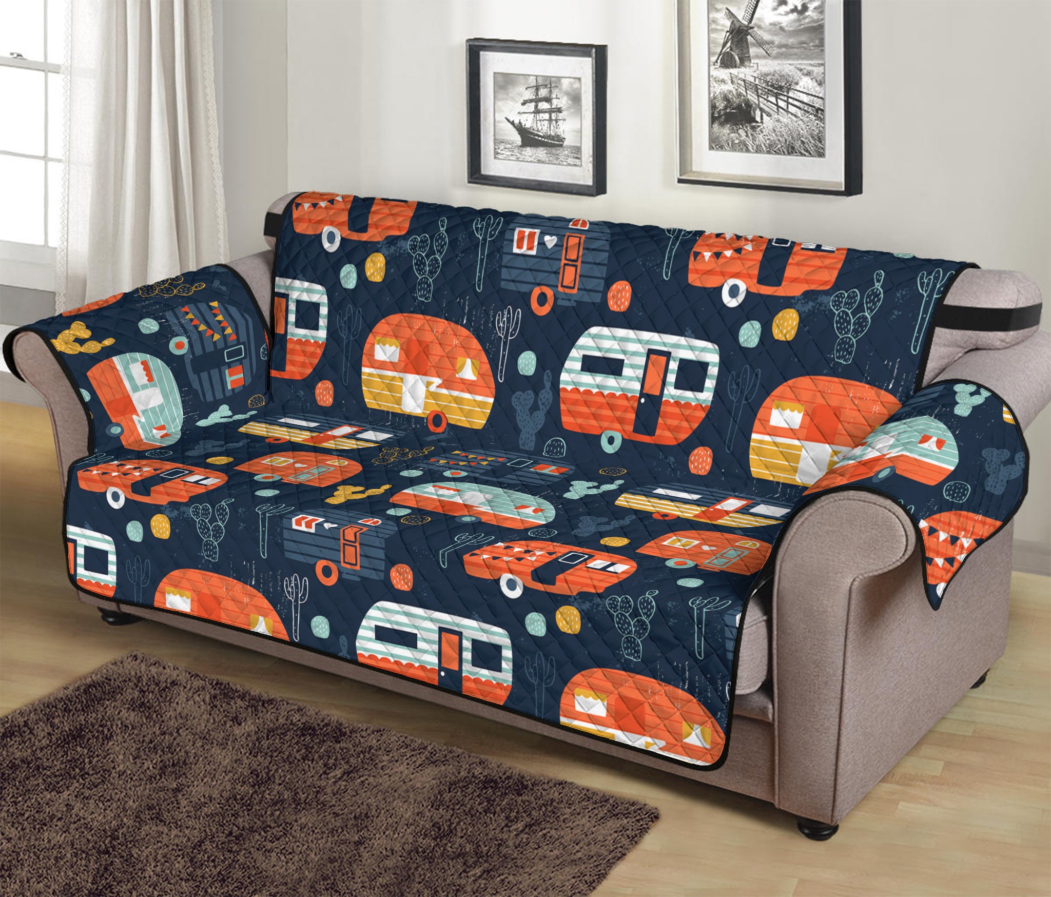 Caravan Camping Pattern Print Sofa Protector