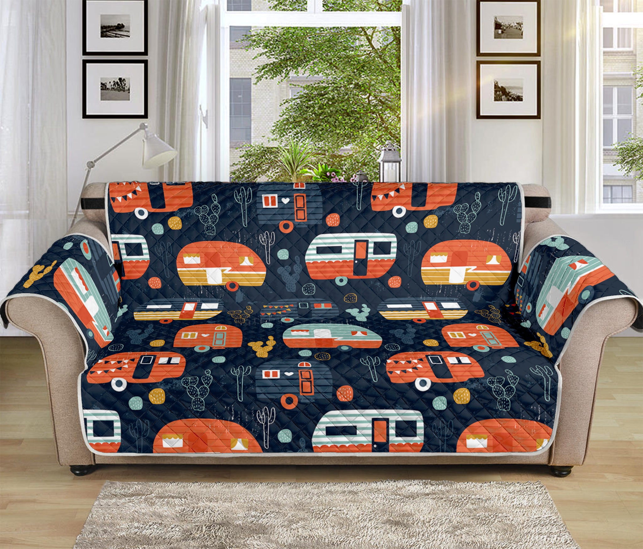 Caravan Camping Pattern Print Sofa Protector