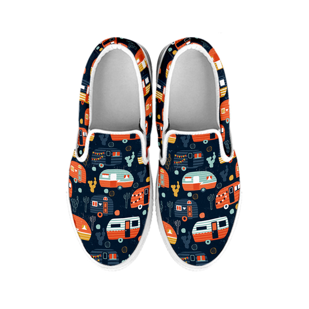 Caravan Camping Pattern Print White Slip On Shoes