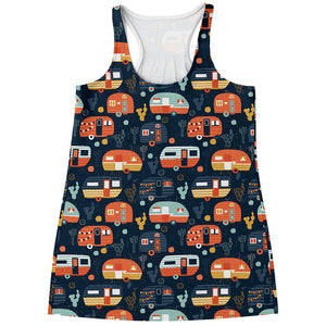 Caravan Camping Pattern Print Women's Racerback Tank Top