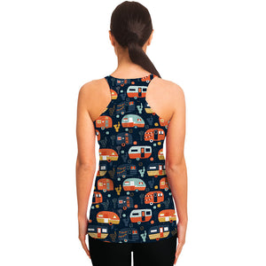 Caravan Camping Pattern Print Women's Racerback Tank Top