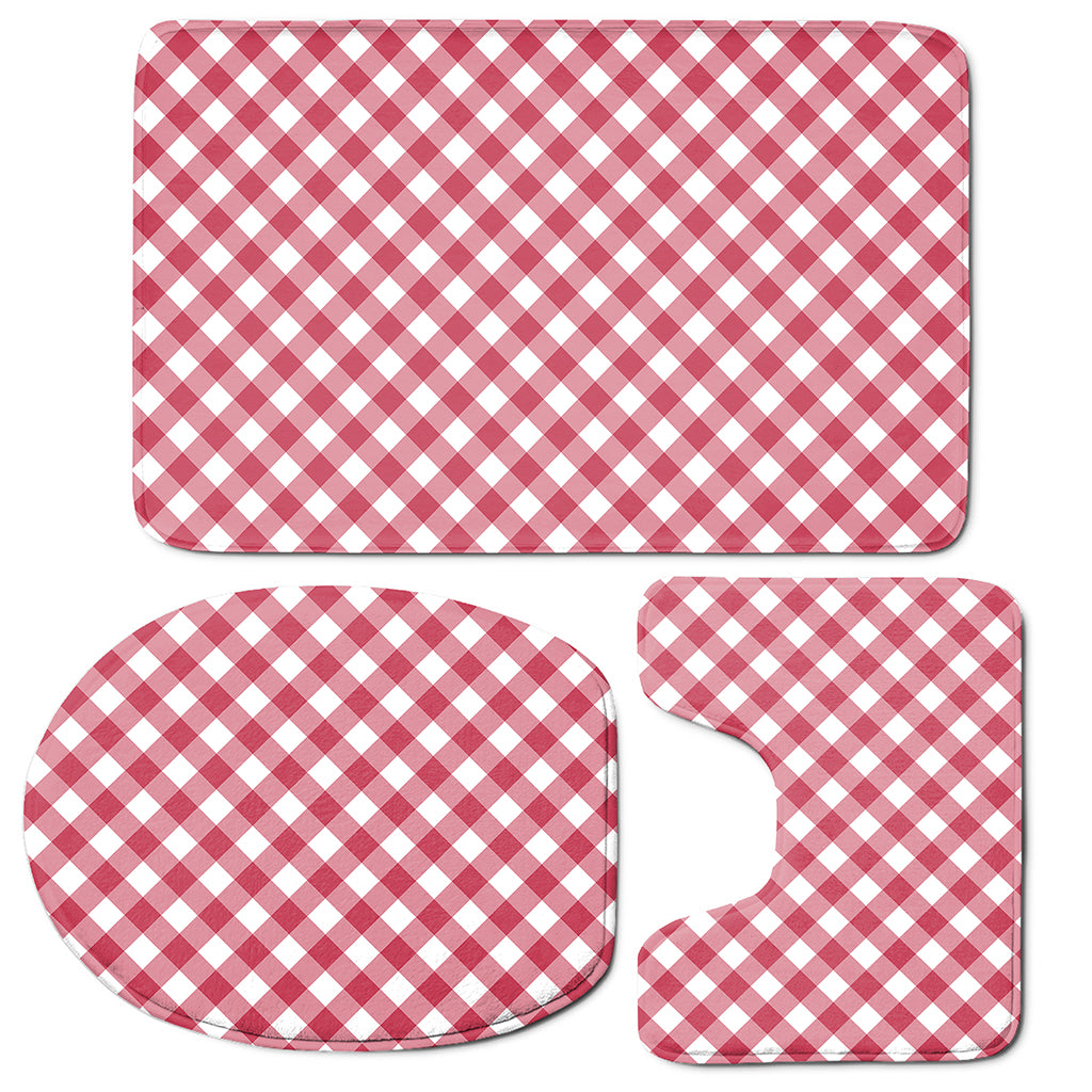 Cardinal Red And White Gingham Print 3 Piece Bath Mat Set