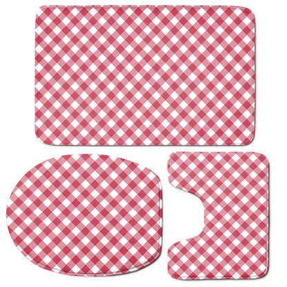 Cardinal Red And White Gingham Print 3 Piece Bath Mat Set