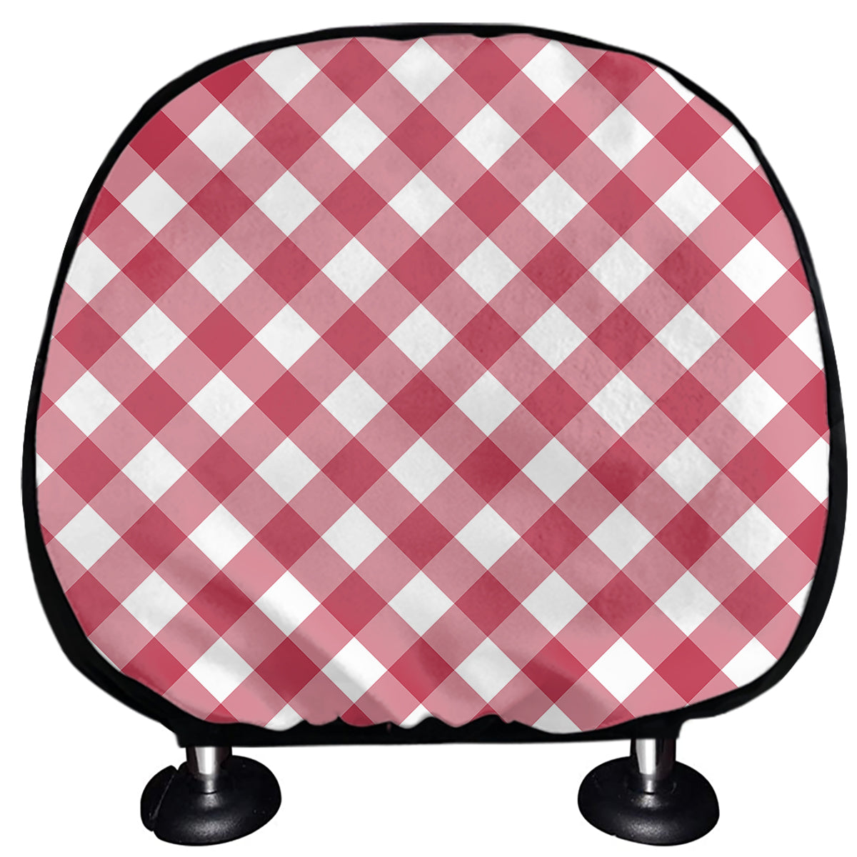 Cardinal Red And White Gingham Print Car Headrest Covers