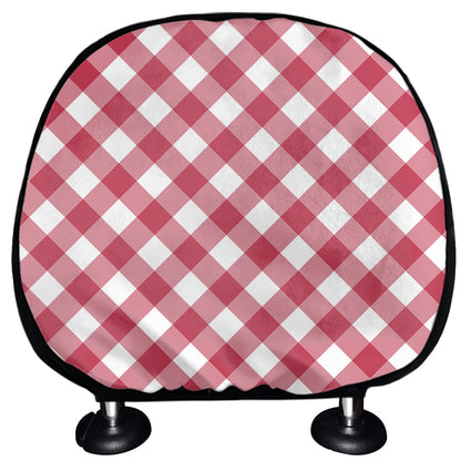 Cardinal Red And White Gingham Print Car Headrest Covers