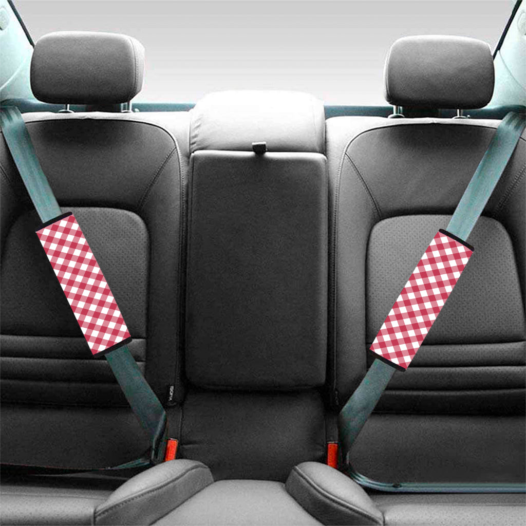 Cardinal Red And White Gingham Print Car Seat Belt Covers