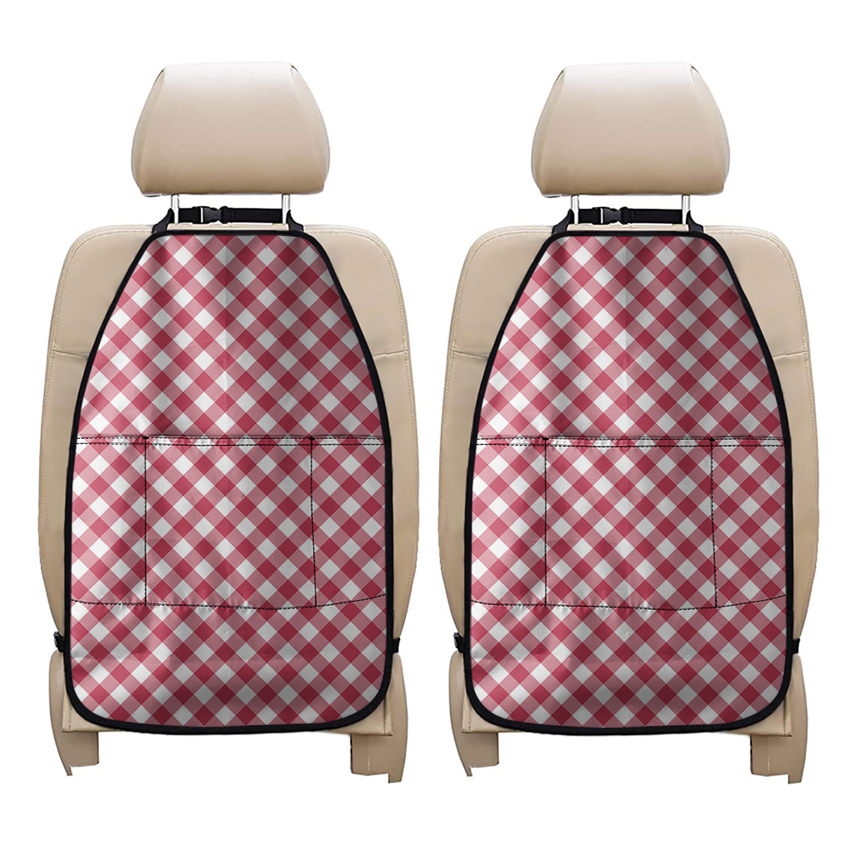 Cardinal Red And White Gingham Print Car Seat Organizers