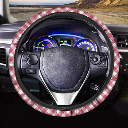 Cardinal Red And White Gingham Print Car Steering Wheel Cover