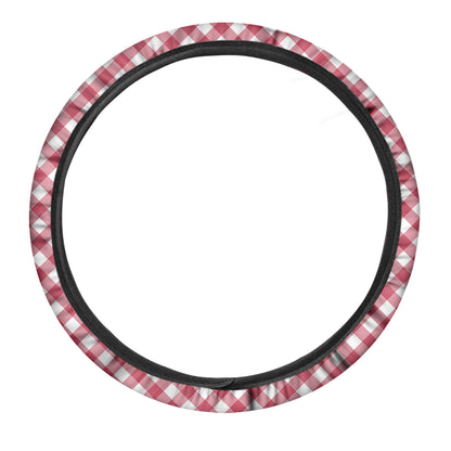 Cardinal Red And White Gingham Print Car Steering Wheel Cover