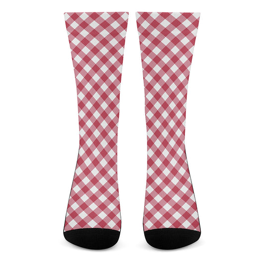 Cardinal Red And White Gingham Print Crew Socks