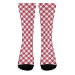 Cardinal Red And White Gingham Print Crew Socks