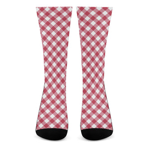 Cardinal Red And White Gingham Print Crew Socks