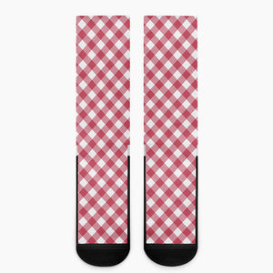 Cardinal Red And White Gingham Print Crew Socks