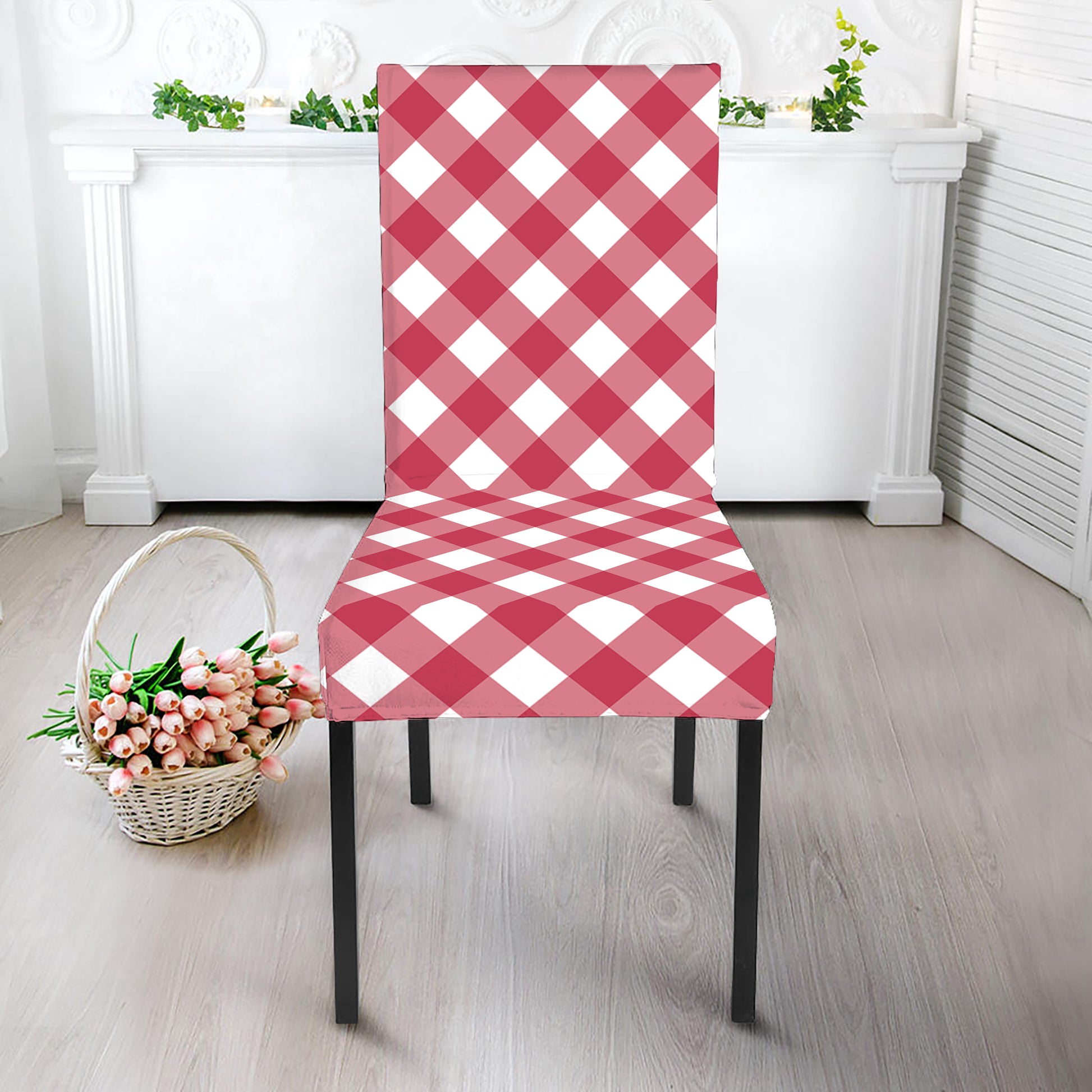 Cardinal Red And White Gingham Print Dining Chair Slipcover
