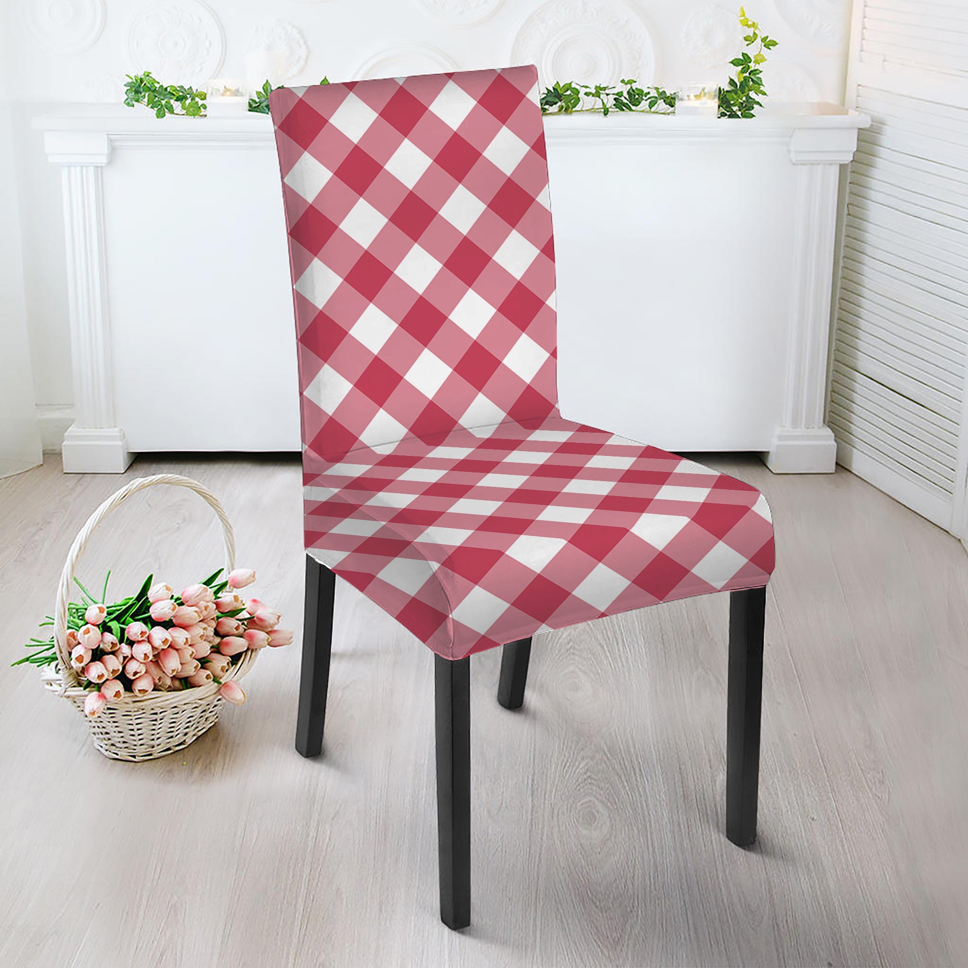 Cardinal Red And White Gingham Print Dining Chair Slipcover