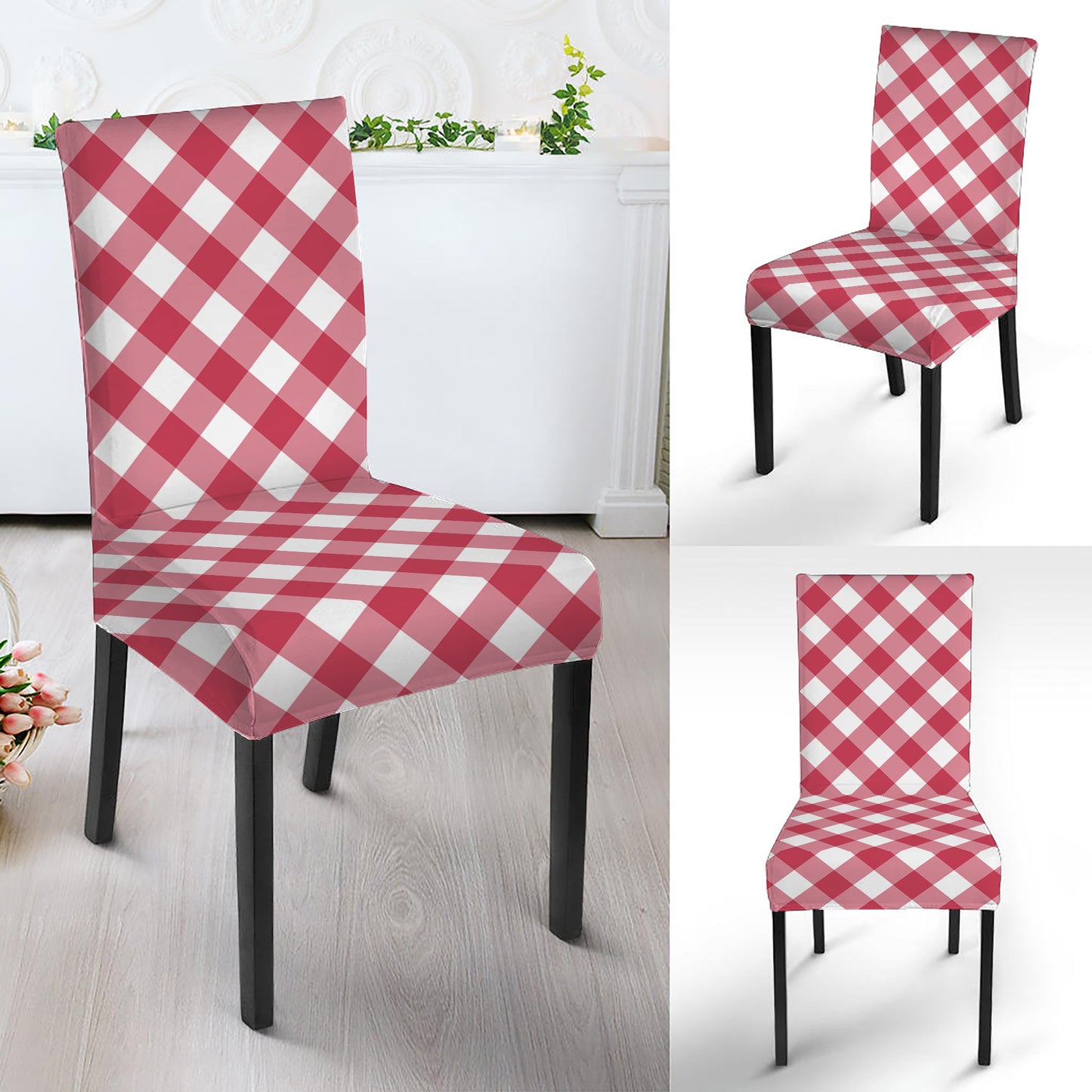 Cardinal Red And White Gingham Print Dining Chair Slipcover