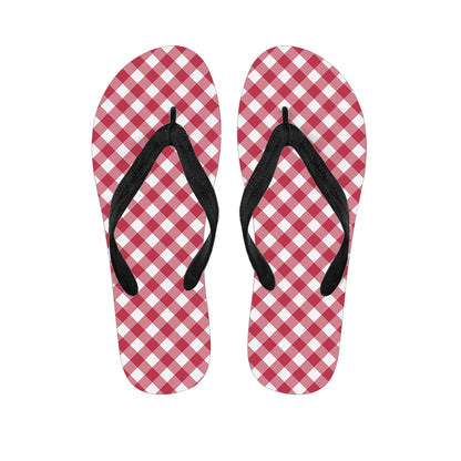 Cardinal Red And White Gingham Print Flip Flops