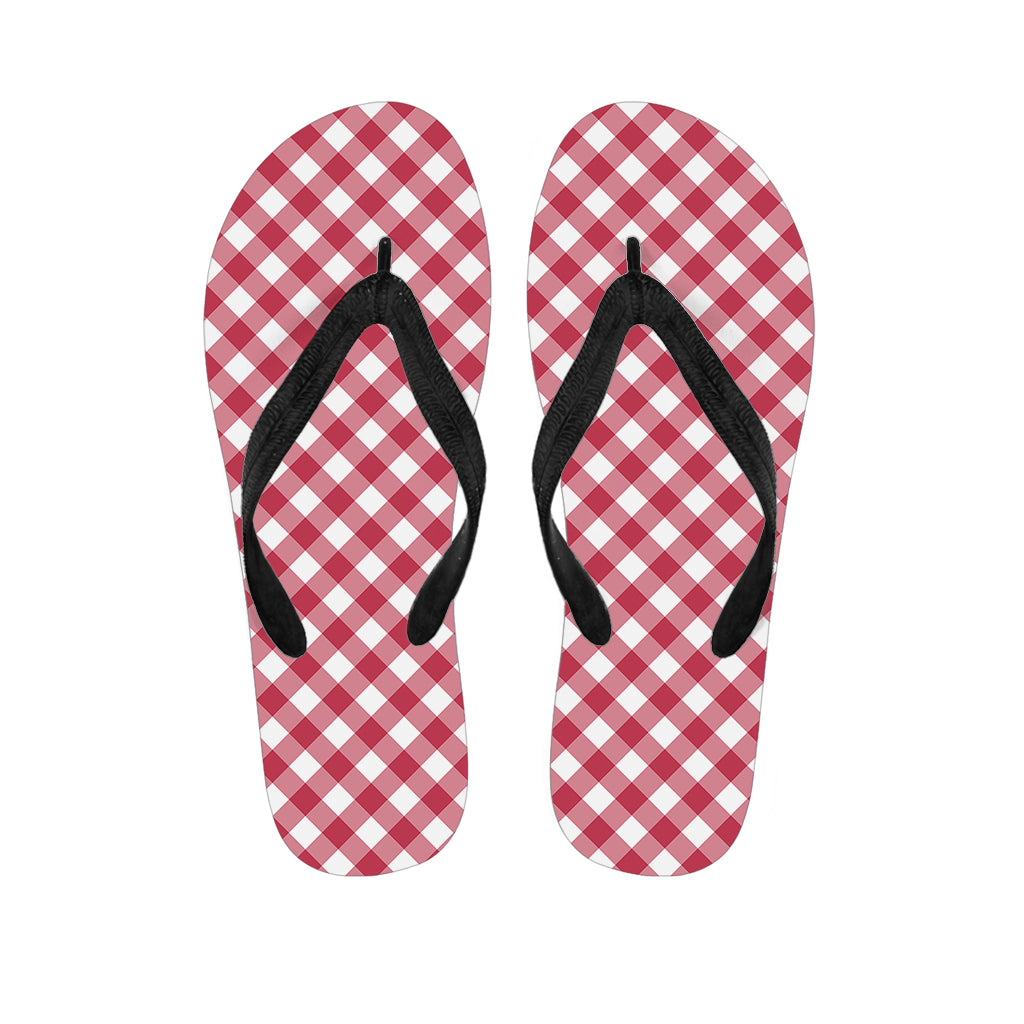 Cardinal Red And White Gingham Print Flip Flops