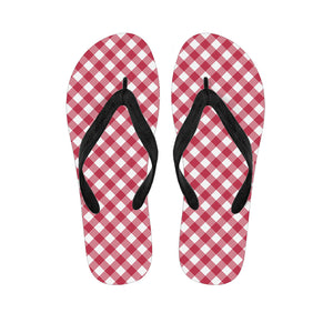 Cardinal Red And White Gingham Print Flip Flops