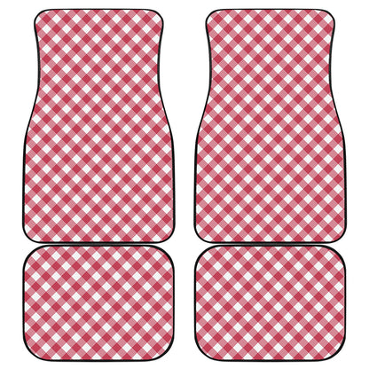 Cardinal Red And White Gingham Print Front and Back Car Floor Mats