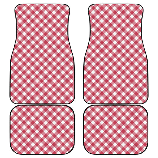 Cardinal Red And White Gingham Print Front and Back Car Floor Mats