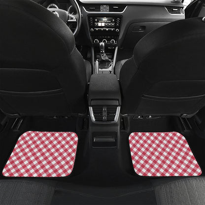 Cardinal Red And White Gingham Print Front and Back Car Floor Mats