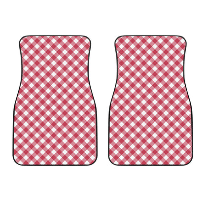 Cardinal Red And White Gingham Print Front Car Floor Mats
