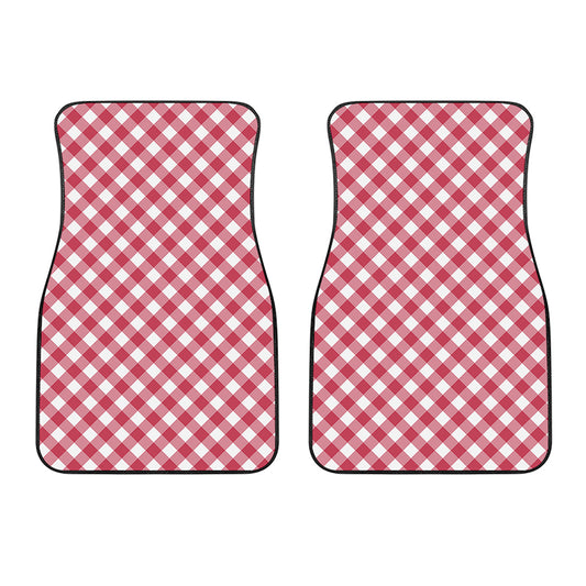 Cardinal Red And White Gingham Print Front Car Floor Mats