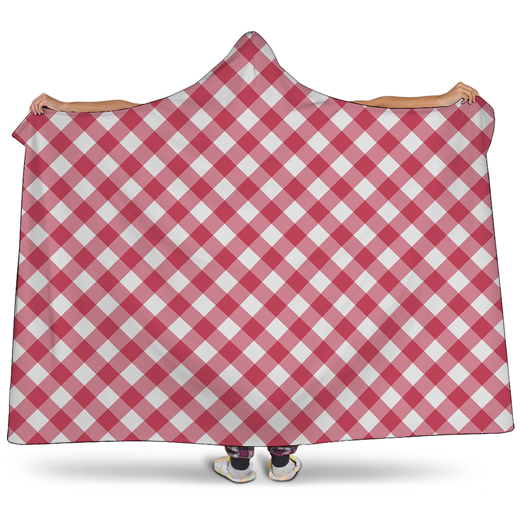Cardinal Red And White Gingham Print Hooded Blanket