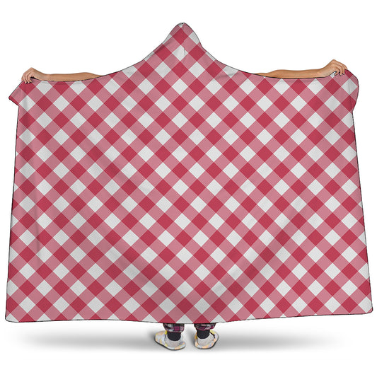 Cardinal Red And White Gingham Print Hooded Blanket